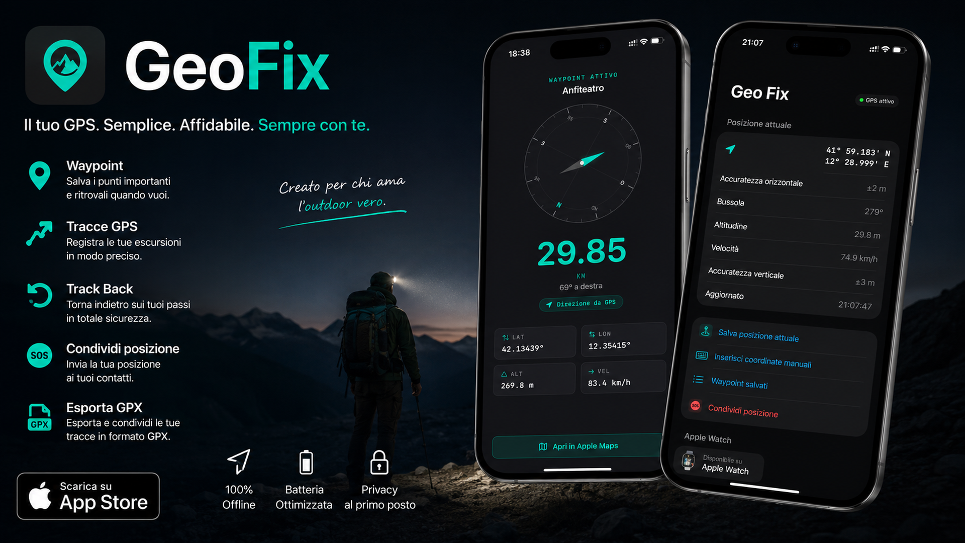 GeoFix GPS – waypoint GPS, tracce e Track Back per trekking su iPhone