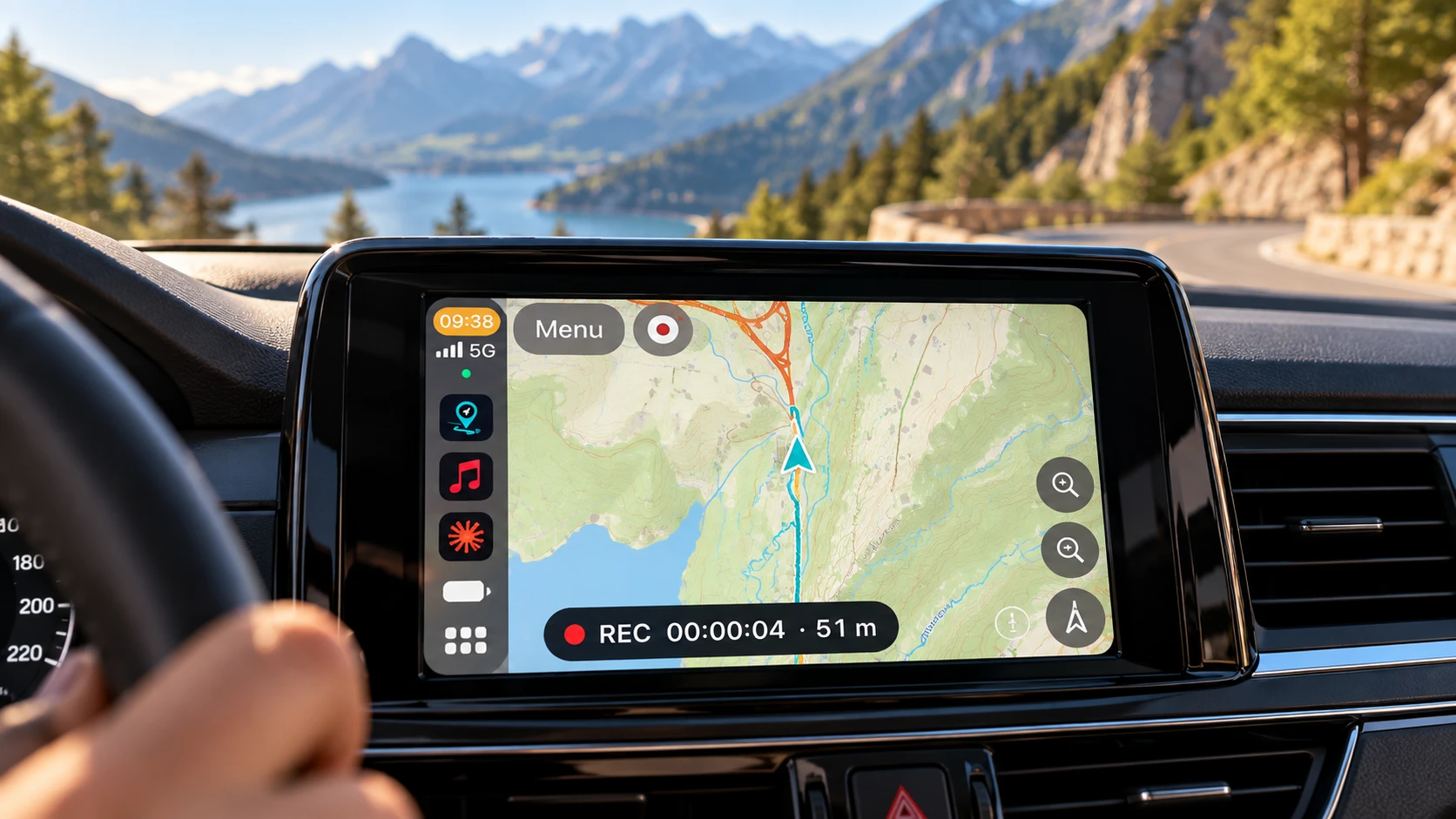GeoFix utilizzato su Apple CarPlay durante un percorso